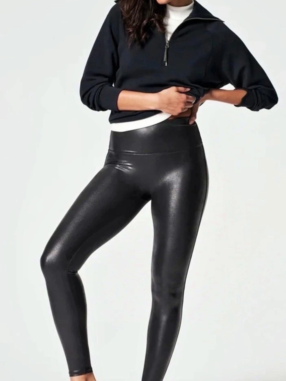 SPANX Faux Leather Leggings Black High Rise Size Medium Petite